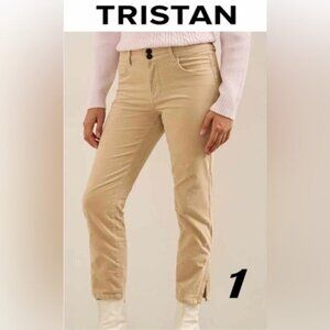 Tristan - Ladies Push Up Zip Up Corduroy Pant - Beige Ciment Stone. Size: 1.